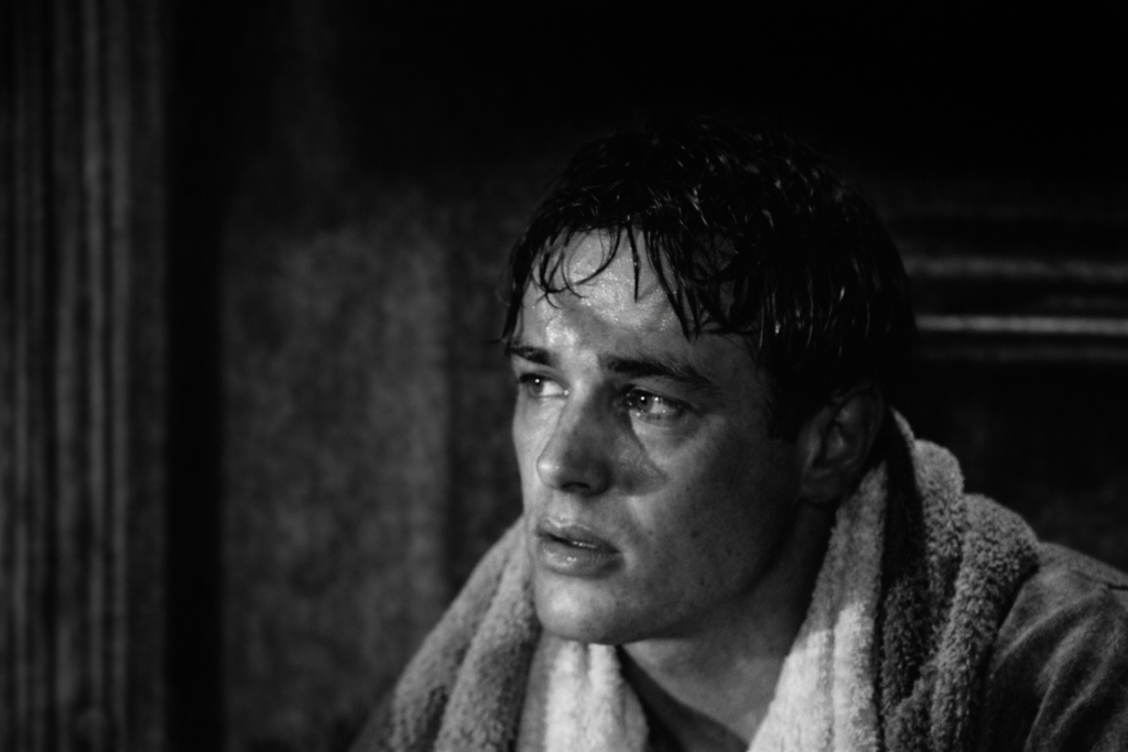 Marlon Brando jeune regard intense portrait noir et blanc acteur cinéma