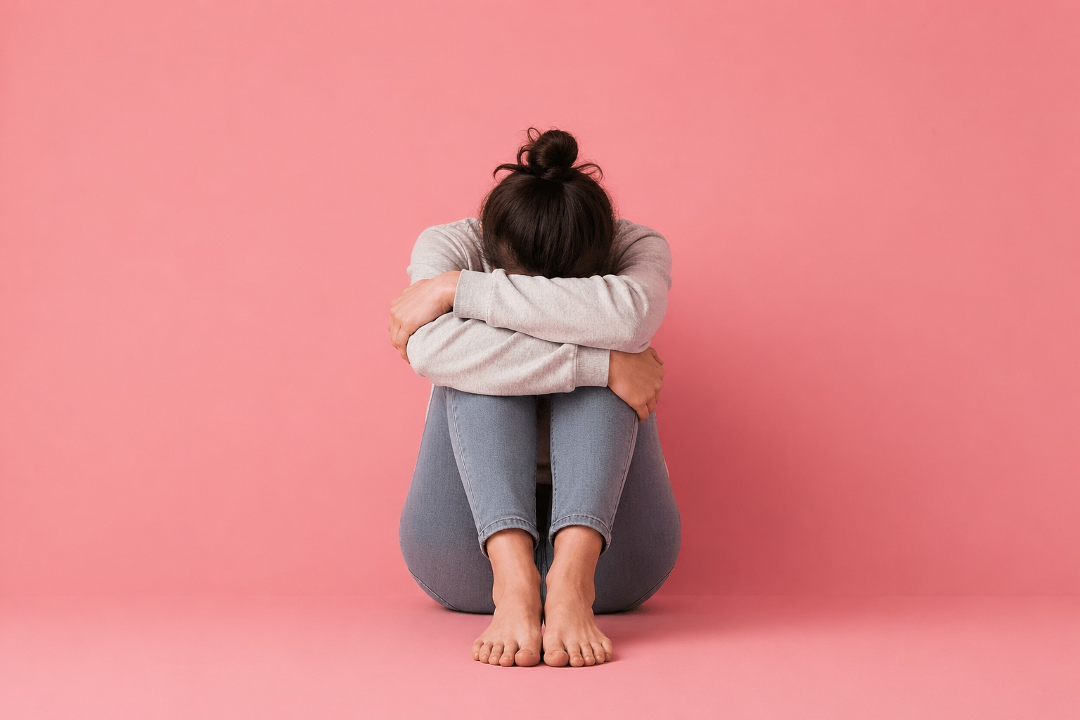 Personne repliée sur elle-même illustrant le sentiment de ne pas se sentir exister dans la boulimie